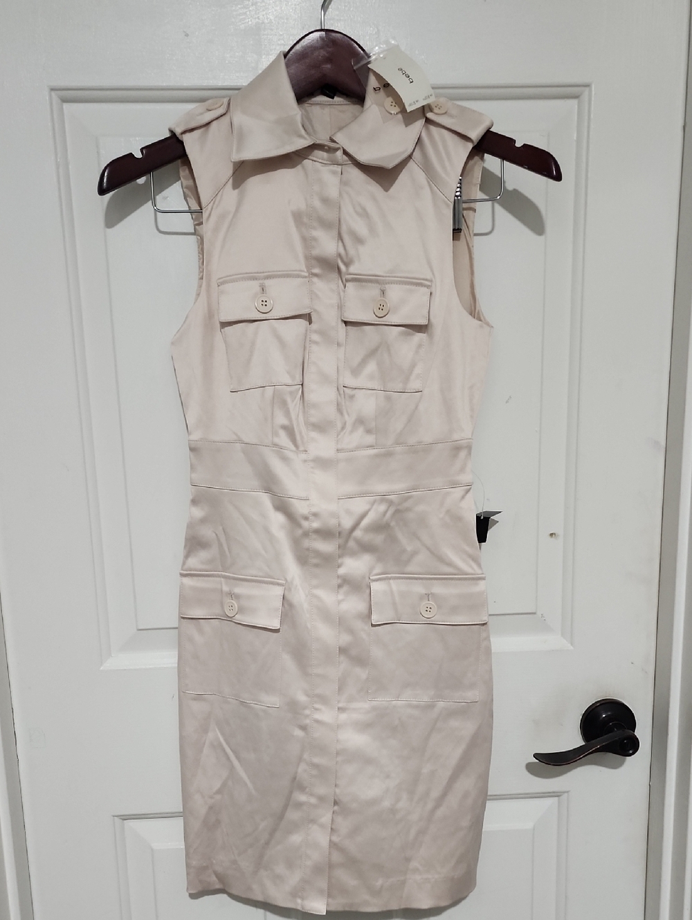 Sleeveless Beige Utility Shirt Dress